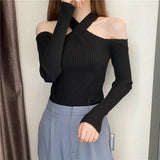 Cross Halter Base Shirt Off - the - shoulder Long - sleeved Knitwear Elegant Ladies' Sweaters - Zeprah