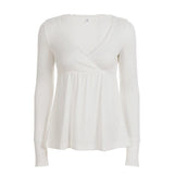 Cute Eco - Friendly Breathable Knitted Y2K Sweetheart Lace Trim Blouse V Neck Flared Swing Top Long Sleeve Womens T Shirt - Zeprah