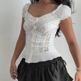 Cute Preppy Women's Regular Fit Shirt Lace Trim Ruffles Short Sleeve Plain Dyed Fabric Spring Summer Breathable Eco - Friendly - Zeprah