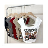 Cute Print Beauty Back Waist Chest Padded Bra Vest Ribbed Camisole K - pop Dance Wear Sexy Club Tank Crop Top - Zeprah