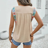 Cute Summer European American Loose Short Sleeve Top Ethnic Style Neck Ribbon Splicing T-Shirt for Women - Zeprah