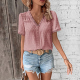 Cute Summer Leisure Vacation Hot Sale European American Lace Decoration V - neck Solid Color - Zeprah