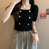 Slim-fit Short-sleeved Blouse Knitted T-shirt for Women Trendy Short-Sleeved Tee