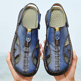 Summer Casual Slippers Fashion Design Comfortable Durable Blue Genuine Leather Sandals Shoes for Men