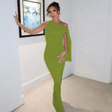 Summer New Women Single Shoulder Strap Sexy Long Evening Dresses Sleeveless Elegant Simple Women's Party Maxi Slim Dress