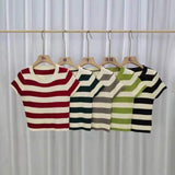 Comfortable Casual Crewneck Striped Women Top Women's Short-sleeved Summer New Slim-fit Fashionable Top