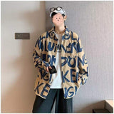 Men's Corduroy Long Sleeve Shirt Trendy High Street Loose All Over Print Blouse Hong Kong Style Couple Casual Shirt