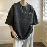 Men 3D Embossed Letter Short Sleeve T Shirt Oversized Loose Textured Fabric Streetwear Fashion Casual Tee Tops