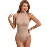Women Ribbed Halter High Neck Sleeveless Bodysuit Slim Fit Bodycon Tank Bodysuit Ladies Fashion Basic Shapewear Jumpsuit
