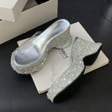Women's Transparent Wedge Platform Sandals with Glass Clear Thick Sole