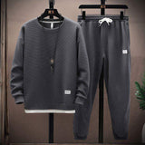 Hot Selling Men's Waffle Grid Two-Piece Set Long Sleeve Sweatshirt Casual Pants Loose Fit Autumn New Arrival Sportswear