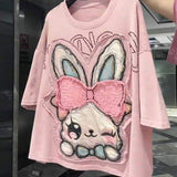 2026 Summer New Arrival Plus Size Women Heavy Patch Print Short Sleeve T-Shirt Loose Fit Figure Concealing Versatile Casual Tops