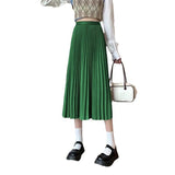 Women High Waist Pleated Midi Skirt Solid Color Elastic Waist a Line Long Pleated Skirt Casual Flowy Maxi Skirts