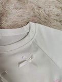 Bow Graphic Tee Embroidered Flower Tops for Women Crewneck Short-sleeved Blouse