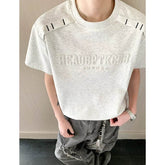 Men Embossed Letter Crew Neck T Shirt Shoulder Stitch Detail Loose Oversized Casual Street Short Sleeve Tee