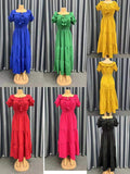 Women Off Shoulder Ruffle Puff Sleeve Maxi Dress Smocked Waist Tiered Flowy Long Dress Summer Holiday Casual Wedding Guest Dress