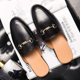 Men's Fashion Glitter Patent Pu Mules Backless Slip on Style With Decorative Metal Buckle for Night Out Parties