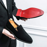 Pointed Toe Yellow Black Dress Shoes Comfortable Faux Suede Leather Red Bottom Wedding Loafer Shoes