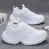Breathable Mesh Pure White Black Sneakers with Chunky Rubber Sole for Running Gym Casual Streetwear