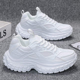 Breathable Mesh Pure White Black Sneakers with Chunky Rubber Sole for Running Gym Casual Streetwear