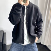 Men Solid Crew Neck Knit Cardigan Loose Oversized Button Down Sweater Jacket Casual Daily Outerwear