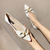 Women's Pointed Toe Flat Shoes with Chain Buckle Slip On Comfortable Loafers for Office Daily Wear