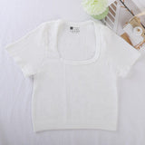 Summer Fashion Women's Spicy Girl T-shirt square Collar Slim Fit Short Sleeved Fashionable Casual T-shirt