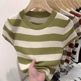 Comfortable Casual Crewneck Striped Women Top Women's Short-sleeved Summer New Slim-fit Fashionable Top
