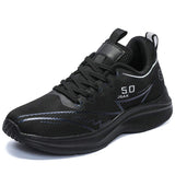 All Black Sports Shoes Knitted Mesh Upper and Breathable Lining Running Sneakers