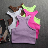 Ribbed Racer Back Round Neck Sports I-shaped Short Vest Bra Crop Top