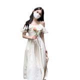 White Off Shoulder Ruffle Maxi Dress Spaghetti Strap Elegant A-Line Party Dress for Women