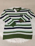 Men's Retro Round Neck Striped Knitted Sweater Lazy Trendy Fall and Winter Thickened Sweater Autumn Patchwork Sweater