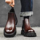 Men's Classic Premium Black PU Leather Slip-On Chelsea Boots with Thick Outsole