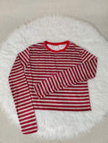 Contrast Color Striped Women's Long-sleeved T-shirt 2025 Autumn New Casual Slimming Short Top