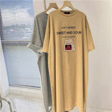 Large Size Retro Chic Short-sleeved T-shirt Dress Women's New Loose Slimming Mid-length Split Skirt for Summer