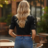 Women's Summer T-Shirt - New European American Casual All-Match Solid Color Puff Sleeve Knitted Top - Anti-Pilling O-Neck