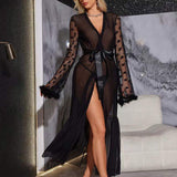 Plus-size Sexy Mesh Robe Tempting Lingerie Open-front Nightgown Women's Bathrobe Loungewear & Outer Robe