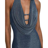 Deep V - Neck Halter Mini Cocktail Dress - Zeprah