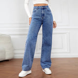 Denim Jeans Breathable Straight - Leg Casual Style with Holes Decoration Solid Pattern - Zeprah