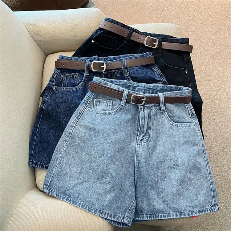 Denim Shorts Women's Summer New Trendy Popular High Waist Simple Slimming Loose Wide Leg Hot Pants - Zeprah