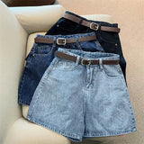 Denim Shorts Women's Summer New Trendy Popular High Waist Simple Slimming Loose Wide Leg Hot Pants - Zeprah