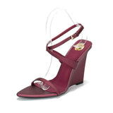 Women's Pointed Toe Wedge Sandals Ankle Strap Open Toe High Heel Dress Shoes
