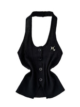 Halter Neck Star Rhinestone Button Knit Tank Top Women Sleeveless Slim Cropped Vest