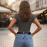 HOT Solid Color Slim Crop Tops Women's T-Shirt , O-Neck Short Sleeve Casual Ladies Top , Regular Fit Knitted Summer Basic