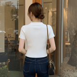 Double Zipper Women's Clothing Knitted Tops for Women Plain Short - Sleeved Tee - Zeprah