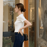 Double Zipper Women's Clothing Knitted Tops for Women Plain Short - Sleeved Tee - Zeprah