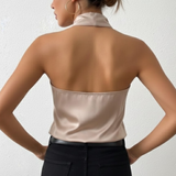 Satin Halter Neck Pleated Blouse