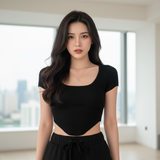 Fitted Ribbed Square Neck Short-Sleeve Top