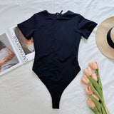 Hot Sell Women Short Sleeve One Piece High Stretch Compression Soft Bodysuit Rompers Jumpsuit