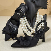 Bow Talon Haut Pointed Toe Slingack Female Shoes Sandals Elegant Heels Mules for Women